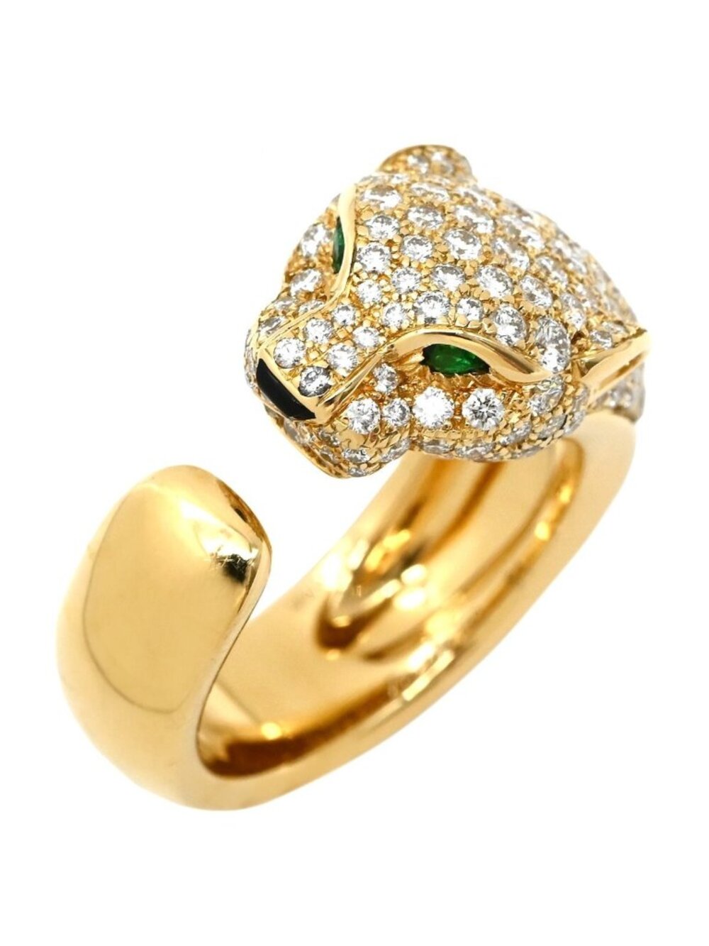 Cartier Ring Panthere de Cartier MM Semi Pave Yellow Gold 51 Onyx Tsavorite
